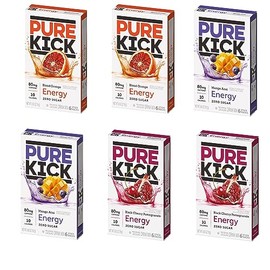 Pure Kick Energy Singles To Go Drink Mix, Variety Pack, 2 Boxes Blood Orange, 2 Boxes Mango Acai, 2 Boxes Black Cherry Pomegranate (36 Single Servings)