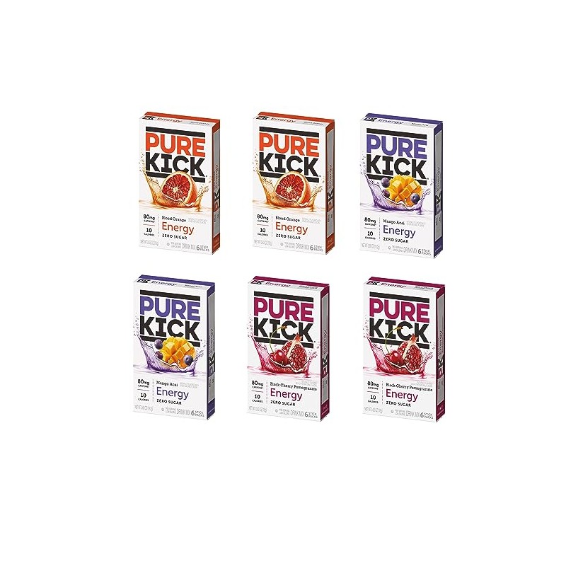 Pure Kick Energy Singles To Go Drink Mix, Variety Pack,