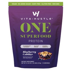 VitaHustle ONE Meal Replacement Shake - Plant Based Protein Powder by Kevin Hart - Vegan, Meal Replacement Powder with Superfoods, Vitamins, Adaptogens & Probiotics - Blueberry, 15 Servings