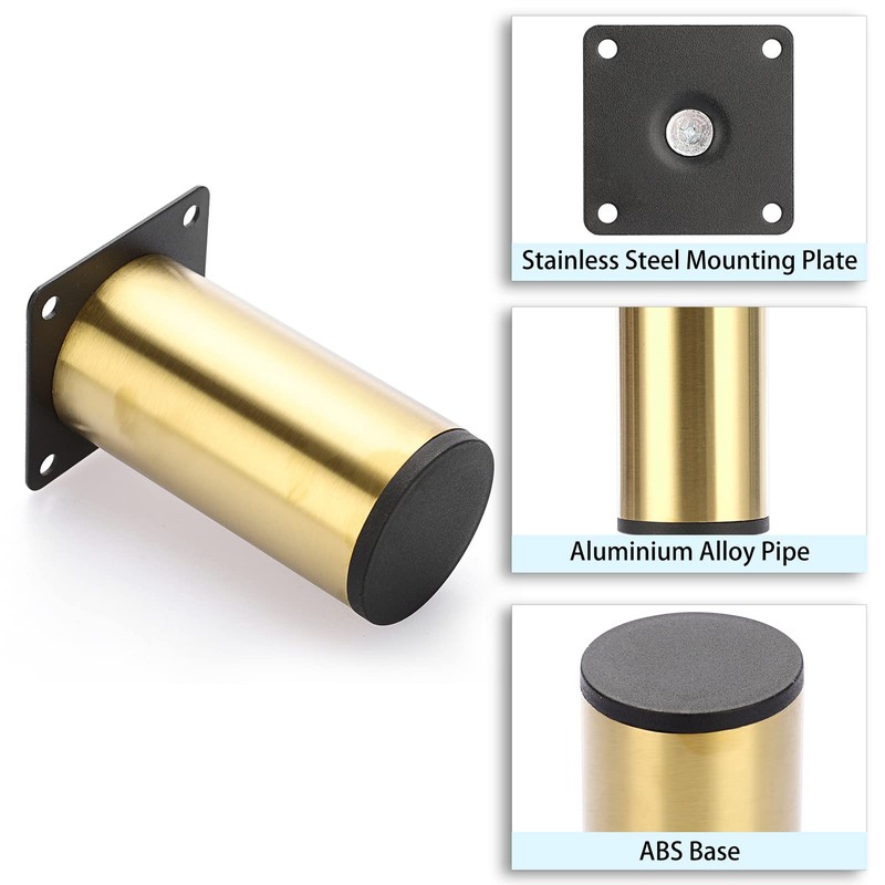 BTSKY 4Pcs 4 Inch Stainless Steel Furniture Legs Feets -