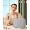 Vlando Set Makeup Bag and Jewelry Bag Grey，Faux Leather Travel