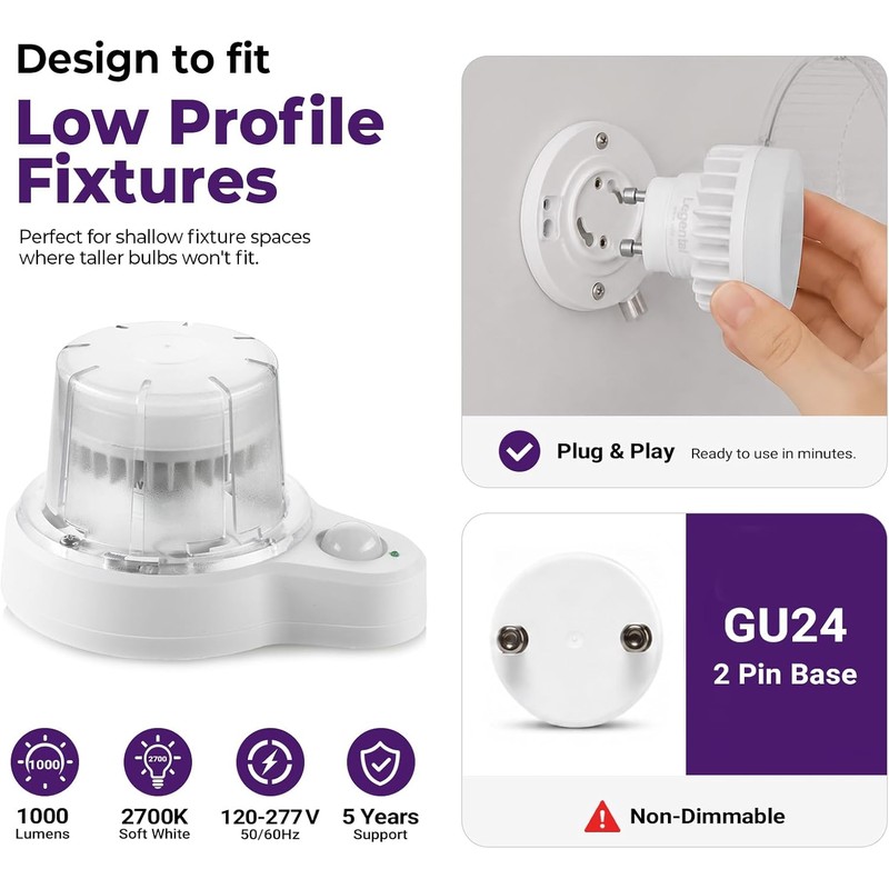 Silverlite Legental 10W LED Mini Puck, GU24 Squat Light Bulb,