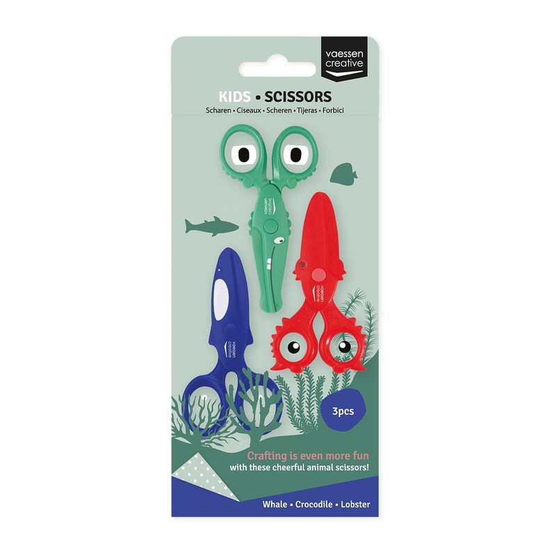 Vaessen Creative Set di Forbici per Bambini Granchio, Balena, Coccodrillo