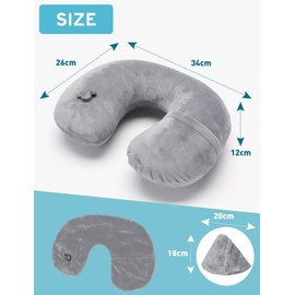 Pitasha Inflatable Travel Pillow Neck Pillow Soft Velvet Washable Cushion Cover Compact Portable Head and Neck Support Pillow for Relaxing in the Office, Plane, Car, Train (Grey)