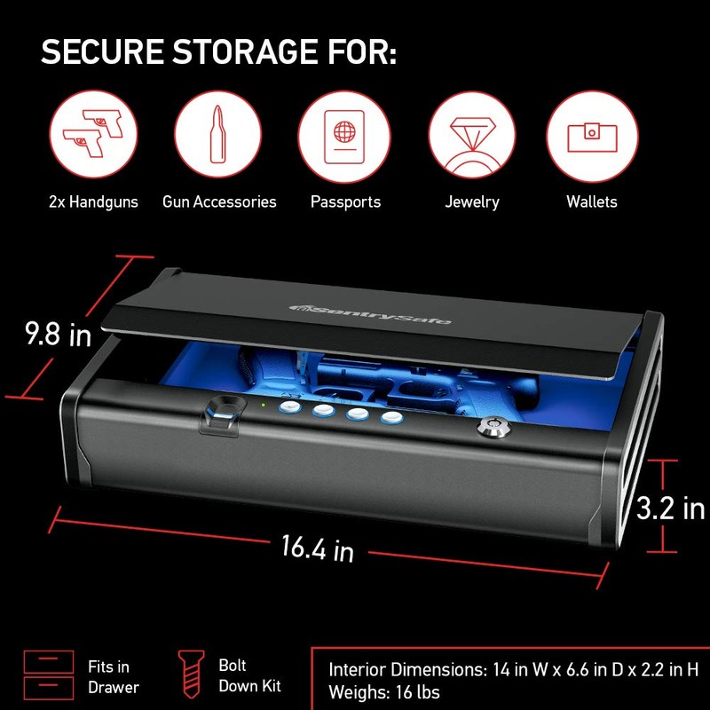 SentrySafe QAP2BLX Quick Access Pistol Safe, New Version: 2 Gun