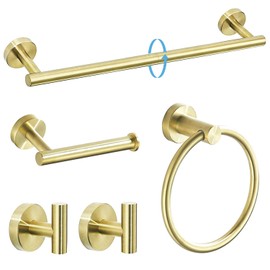 TURS Brushed Gold Bathroom Hardware Set 5 Piece, SUS304 Stainless Steel Bath Towel Bar Set, 24 Inch Bathroom Accessories Kit Wall Mounted