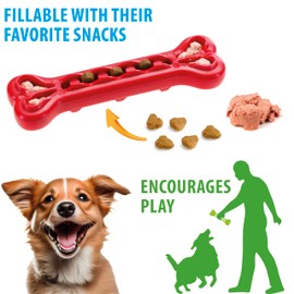 Ferplast Dog Toy, Dog Treat Dispenser Bone, Chew Toy, Made of Durable Material, Meat Flavoured, for Dog Dental Hygiene, SMILE Dog Bone, Small Dog Toys, Red