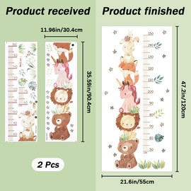 CREATCABIN 2Pcs Growth Height Chart Sticker Hanging Ruler Wall Decals PVC Cartoon Animal Kawaii Height Measurement Wall Ruler Banner with 60 to 160 cm for Nursery Bedroom Playroom Wallpaper 22x47 Inch