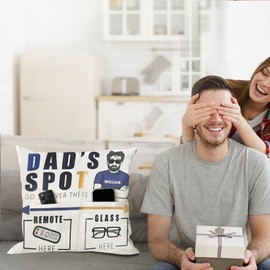 RABUSOFA Gifts for Dad Father's Day Throw Pillow Case, Dad's Spot Throw Pillow Covers 18x18 Inch with 2-Pocket Dad Gifts from Daughter Son Birthday Christmas Thanksgiving Day Gifts for Papa Stepdad