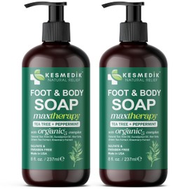 KESMEDIK Tea Tree Oil Foot & Body Soap for Deep Cleansing, Anti Itch Body Wash, Fights Body Odor, Soothes Jock Itch, Athlete's Foot, Ringworm & Acne-Prone Skin, 2-Pack