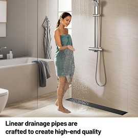 Mirravative Linear Shower Drain, 304 Stainless Steel with Adjustable Leveling Feet, Hair Strainer,Reversely Install Place to Create an Invisible Floor Drain - Black -48-Inch