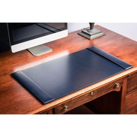 DACASSO Bonded Leather Desk Pad with Side Rails - Luxury Leather Desk Blotter for Writing (30 x 18, Navy Blue)