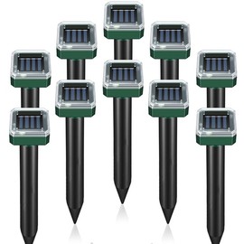 Mole Repellent Solar Powered 10 Pack,Ultrasonic Gopher & Snake Deterrent Spikes, IP44 Waterproof Vole Groundhog Chipmunk Repeller, Outdoor Sonic Stakes for Lawn Garden Yard & Farm Protection
