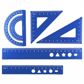 THJOPOKEEL Juego de 5 piezas de geometría de metal con transportador y reglas triangulares, regla de medición recta de aleación de aluminio de, herramienta de medición recta para escuela (Azul)