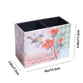 Decorative Remote Control Holder, Leather TV Remoter Caddy Storage Box Desktop Organizer Makeup Brush Pen Holder Storage Fits TV Remotes, Media Controllers, Office Supplies (Vintage Floral Design)