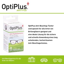OptiPlus Anti-Fog Glasses Cleaning Wipes - Pack of 30 - Gentle & Thorough Cleaning of Your Lenses - Long-Lasting Protection for Multiple Coatings - Ideal for Travel or Travel
