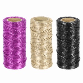 HARFINGTON 3 Roll 1.5mm Metallic String, 16 Ply Decorative Metallic Bakers Twine Thread Cord Rope for Gift Wrapping DIY Crafts Making Ornament Decor, Black/Purple/Rose Gold, 164Yards Total