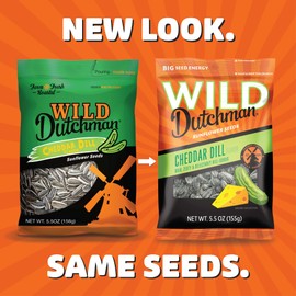 Wild Dutchman Roasted Sunflower Seeds in a Resealable Bag for Ultimate Freshness and an Easy Pour, Original 6.5 oz & Cheddar Dill 5.5 oz (Pack of 6)