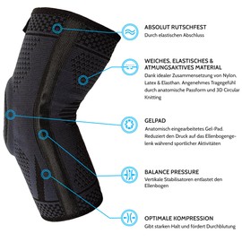 AGILE NOW® Performance Up Elbow Support (Pair) Stabilises & Protects Joints - Non-Slip Tennis Elbow Bandage with Gel Pads | Elbow Bandage (L)
