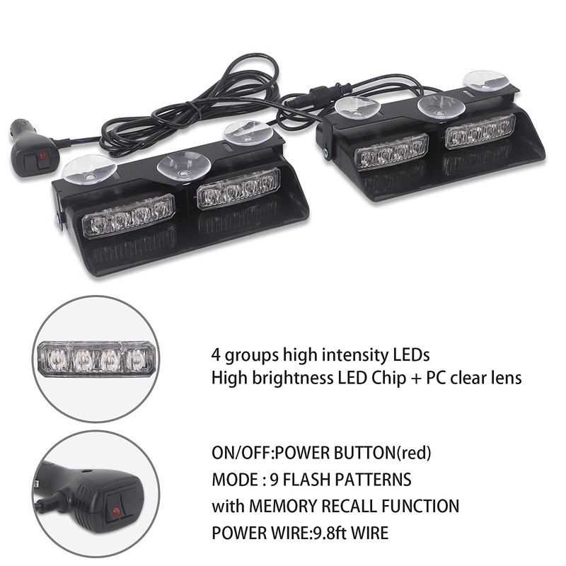 XRIDONSEN 2 in 1 Emergency Dash Strobe Lights Interior Windshield