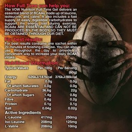 VOW Nutrition Vow Full Time x 12 60g Sachet Pack Energy Gels with BCAAs, 22g Carbohydrates, Amino Acids, Informed Sport Approved, Endurance Sports, Cycling, Running, Soccer, Rugby, Football Supplements