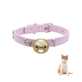 LuckyOpt PU Leather Cat Collar with Bell, Cute Cat Collar with Metal Buckle, Adjustable 24-32 CM Kitten Collar with Bone Pattern for Cats Puppies Daily Accessories (Pink)