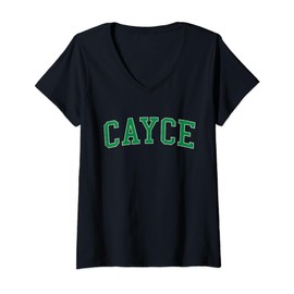 Womens Vintage Cayce SC Distressed Green Varsity Style V-Neck T-Shirt
