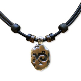 Hana Lima 1 of 12 Zodiac Signs on Adjustable Horoscope Leather Necklace, Surfer Chain, Pewter