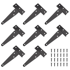 T Hinges, Pack of 8 Black T Hinges, Iron Galvanised T-shaped Door Hinges with Screws, Heavy Duty Cross Hinges for Cabinets, Windows, Wooden, Fences, Sheds (4 Inches)