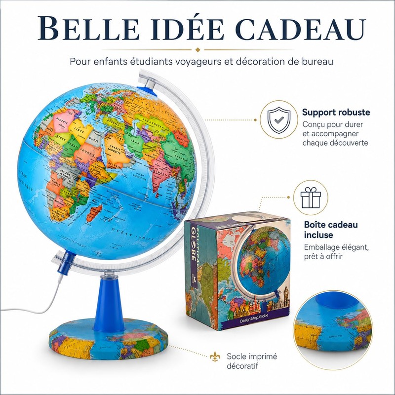 Topglobe TOPGLOBE Illuminated Globe 20cm - French Map - Modern