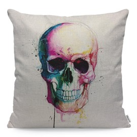 WONDERTIFY Skull Head Cushion Cover Watercolor Human Head Bone Pillowcases for Men Women, Pillow Cover Living Room Farmhouse Colorful 45X45 Cm