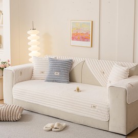 tianxinbaobei Non Slip Couch Cover Washable, Warm & Cozy Rabbit Plush Sofa Cover, Waterproof Faux Fur Couch Covers for Sofa(White/36 x70/3-Seater Sofa Cover)