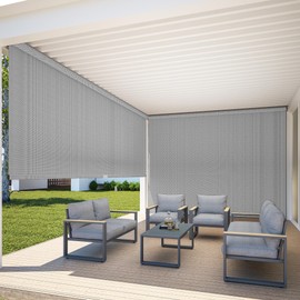Outdoor Roller Shade with New Operation Mode(No Need Crank), (6'W X 8'H) 420GSM New Material Patio Shade with 95% UV Protection, Outdoor Patio Blinds for Shading, Privacy Protection, Gray