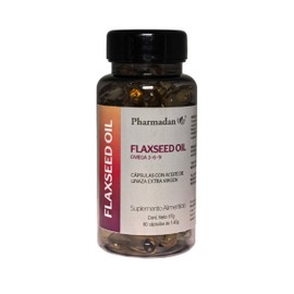 Pharmadan Flaxseed Oil, Omega 3-6-9, 60 cápsulas, Aceite de Linaza Extra Virgen.