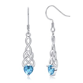 Adramata Earrings Silver 925 Hanging Birthstone Earrings Women's Vintage Celtic Knot Earrings Heart Drop Earrings Statement Earrings with Pendant Silver Earrings Hanging Gifts for Women, Sterling