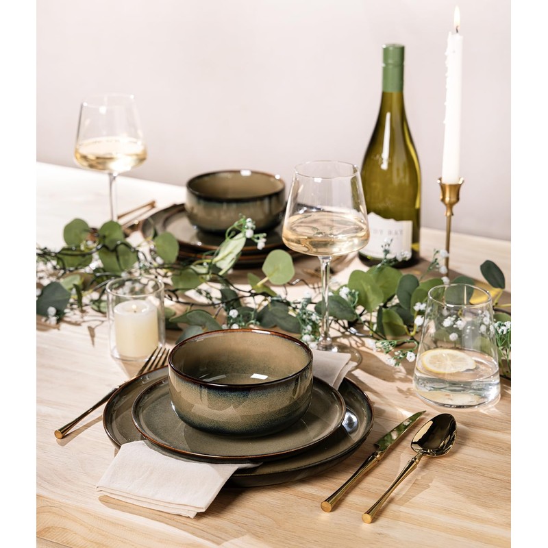 TheTerra Ceramic Dinnerware Sets for 4, 12 Pieces Handmade Reactive