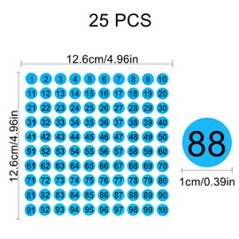 AIEX 25 Sheets Numbers Stickers 1-100 Vinyl Number Sticker Labels Waterproof Sorting Organize Boxes Storage Lockers Indoor Outdoor Office School Supplies (Blue, 1cm)