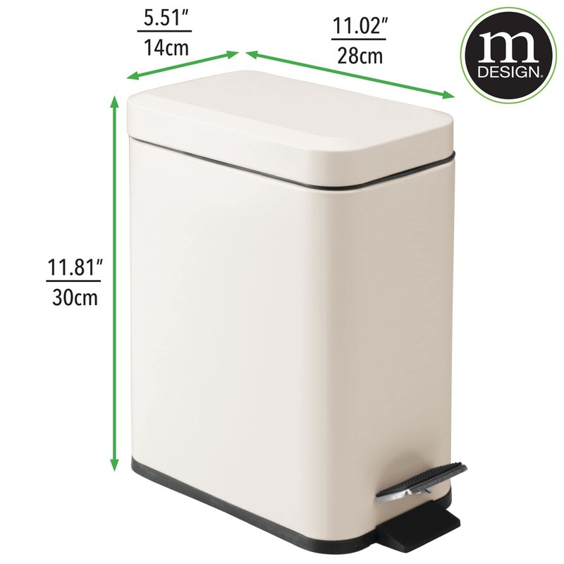 mDesign Small Modern 1.3 Gallon Rectangle Metal Lidded Step Trash