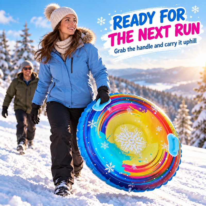 Heavy Duty Inflatable Snow Tube with Dual Handles, Thickened PVC