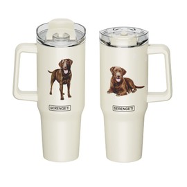 SERENGETI 40 Oz Ultimate Tumbler with Handle and Straw - Vacuum Insulated Tumbler with Straw and Lid - Stainless Steel Travel Mug for Pet Lovers - 3D Designs of your favorite Dog (Chocolate Labrador)