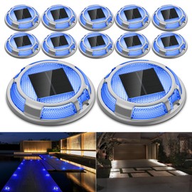 FabStyl Solar Driveway Lights Dock Lights Waterproof 12 Pack, 2 Colors in 1 Outdoor LED Solar Deck Lights, Solar Powered Walk Way Lights Road Marker for Warning Stair Pathway Patio(Blue & White)