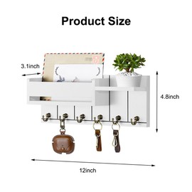 Penbinmall Schlüsselbrett mit ablage weiß,schlüsselkasten holz weiß mit ablage und 6 Haken, Schlüsselhalter für Wohnzimmer Küche Büro Flur Möbel Schlafzimmer praktisches Wohnungs Zubehör