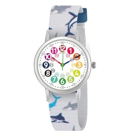 CHAOTECHY Kids Watch for Girls and Boys. Little Children Learn to Know Time and Easy to Read. Adjustable Nylon Strap, Analogue Watch for Boys and Girls Between 4 to 11 Years, Shark, kids cartoon