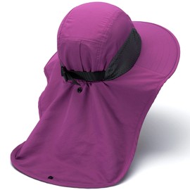 BASSDASH UPF 50+ Unisex Water Resistant Wide Brim Sun Hat with Large Neck Flap Ponytail Fishing Hat for Men Women Purple Orchid