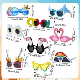 Funny Sunglasses, 9 Pairs Funny Glasses, Party Sunglasses for Leisure Use, Hawaii Party Supplies, Novelty Luau Party Glasses for Kids and Adults