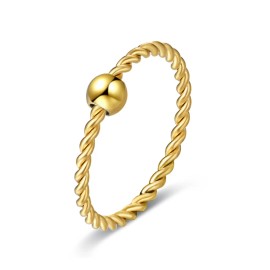Fashion Rings 1.5mm Thin Gold Twisted Rotary Ball Stainless Steel Ring Gift Sz 6-10 PE30 - 8