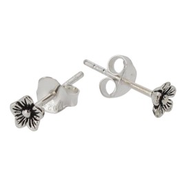 Touch Jewellery 925 Sterling Silver Flower Stud Earrings with Oxidized Detail - Tiny