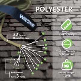 WILDAIR 750lb Paracord Parachute Cord Lanyard Ropes U.S. Military Type IV-11 Triple Strands 100FT Outdoor Camping (Army Green)