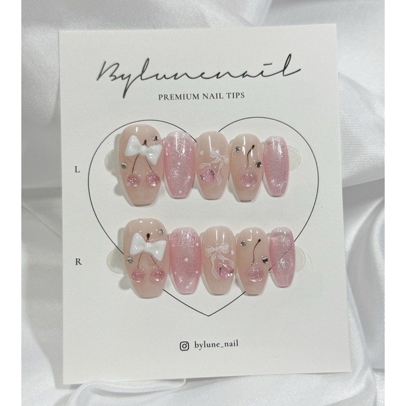 Pink Cherry Handmade Nail Tips Nail Tips - Short Oval