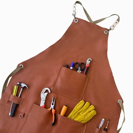 OLSON DEEPAK Leather Welding Work Apron with Tools Pockets,Heavy Duty Heat Resistant Apron for Blacksmith,Carpenter,Wood work shop-28" X 47" (Coffee)